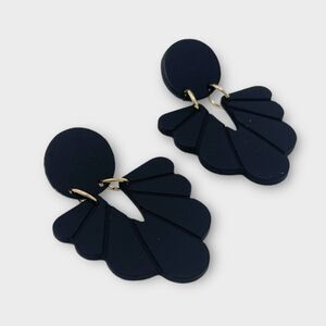 Black Carved Pattern Earrings Acrylic Dangle Earrings Vintage Inspired Pottery